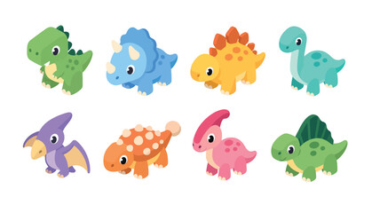 Colorful dinosaur toys in row. © Rain