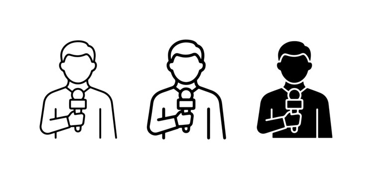 Journalist Icon Set, News Reporter Vector Graphics, Media Interview Symbols