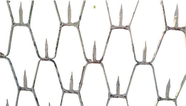 Metal fence spikes security barrier iron cutout transparency design element architecture structure grid protection boundary texture pattern resource asset background composition object overlay images.