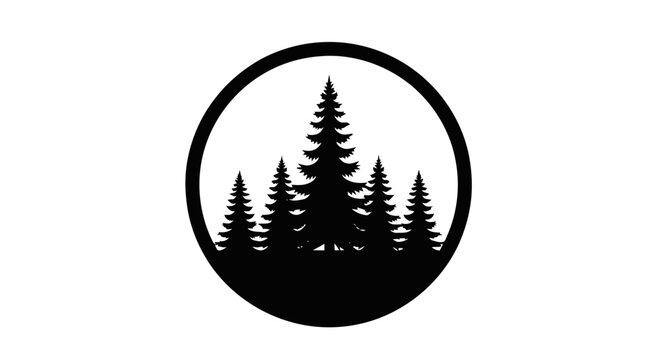Vector illustration of pine forest silhouette in circle on a transparent background