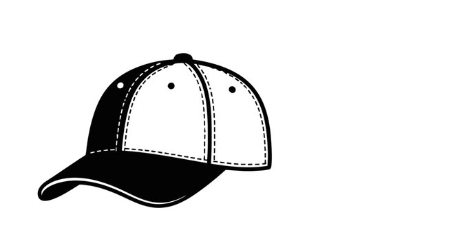Vector illustration of minimalist black and white baseball cap illustration on a transparent background