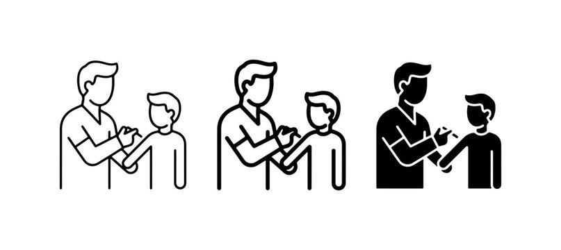 Vaccination icons, doctor giving injection to child, medical care, healthcare, immunization