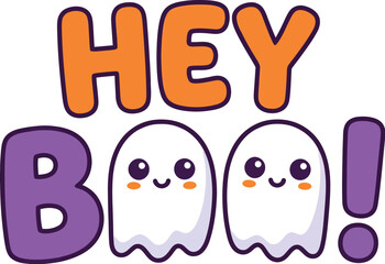 Obraz premium Hey boo typography text with cute ghosts vector design. Funny Halloween quote sublimation or t-shirt graphic.