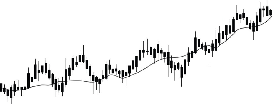 Finance, Trading, Investment, Stock Market, Analytics &mdash; Rising Bullish Candlestick Chart Vector Illustration with Uptrend Growth and Economic Data Concept