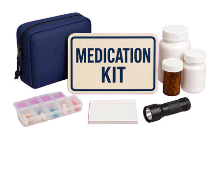 Medication kit emergency supplies with pill organizer and medicine pouch