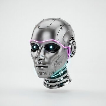 Futuristic silver robot head 