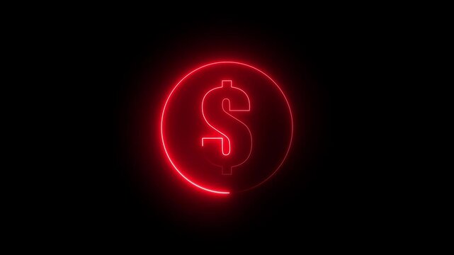 A circle leon line in site DOLLAR sign animation on the black background Glowing Neon Dollar Sign Icon. business animation background with neon circle 4k video...