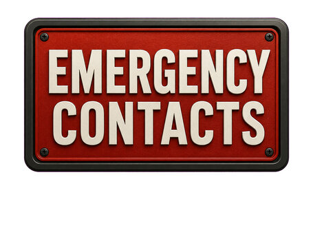 Emergency contacts red sign isolated on transparent background