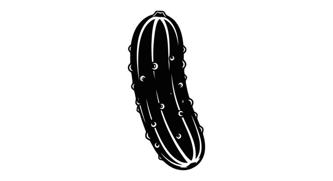 Vector illustration of black and white silhouette icon of a pickle on a transparent background