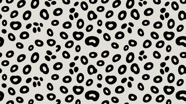 Seamless pattern of black outlined oval leopard spots on a light gray background, for fashion textile, fabric and interior, wallpaper surface decoration