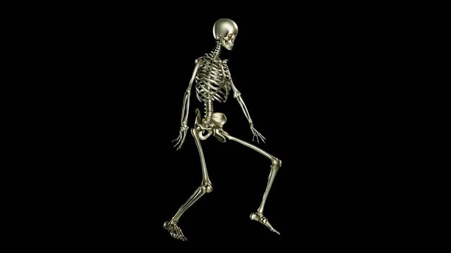 Metallic skeleton performing a rhythmic dance in this digital motion clip
