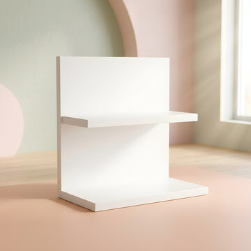 Modern minimalist white side table with open shelf.