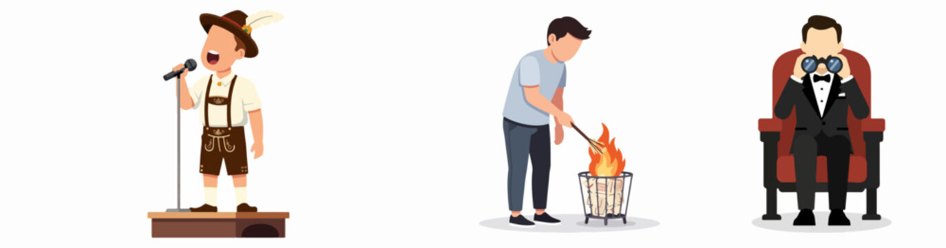 Cartoon man singing, grilling meat, and criticizing audience