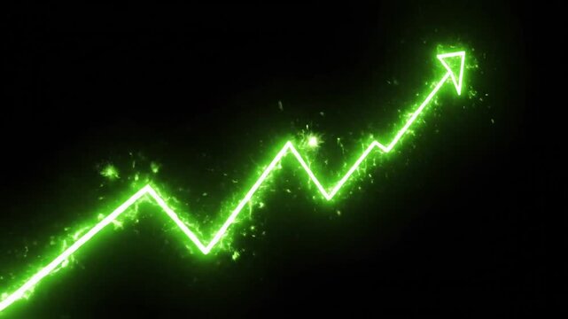 Abstract glowing green graph line rising