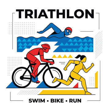 Multisport Athlete Illustrates Triathlon Swim Bike Run Graphic