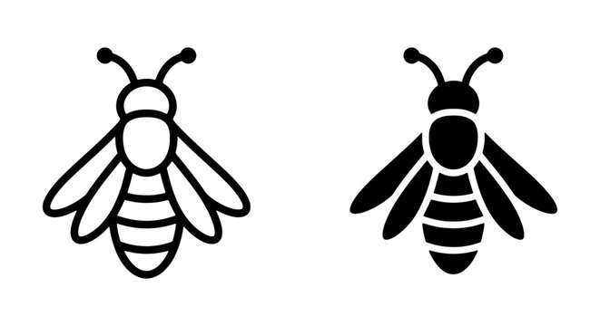 Simple Bee Icons, Insect Vector Graphics, Black and White Flying Insect Illustrations, Minimalist Honeybee Art