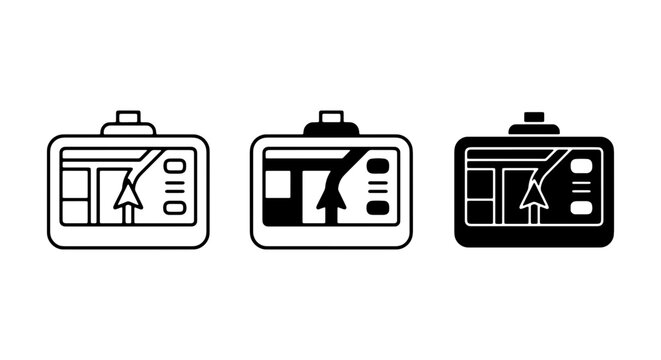 GPS Navigation Device Icons, Car Sat Nav System Vector Graphics, Portable Navigator Set