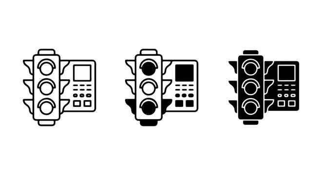 Traffic Light Icons Set, Signal Control Symbols, Road Safety Navigation Elements, Vector Graphics