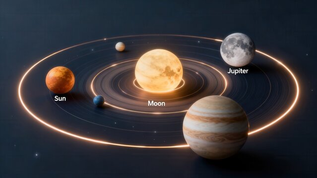 Solar system planets and moon