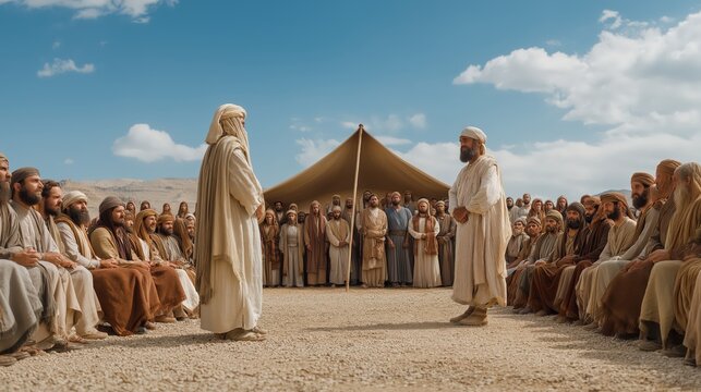 A formal camp ceremony scene of the tribe of levi being set apart for sacred service before the tabernacle in the presence of all israel.