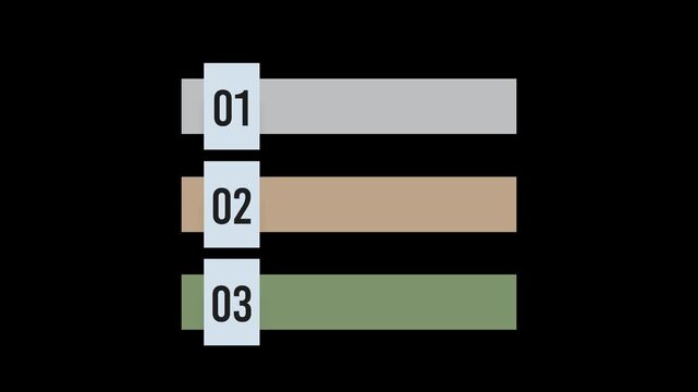Animated three steps infographic text bars modern design style for business video animation template on alpha background.