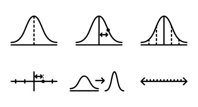 Statistical Distribution Icons, Normal Curve Graphics, Data Analysis Symbols, Probability Charts