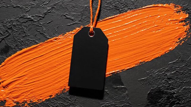Blank tag on orange brush stroke background