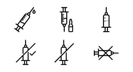 Fototapeta premium Medical Syringe Icons, Injection Symbols, Vaccination Graphics, Healthcare Line Art