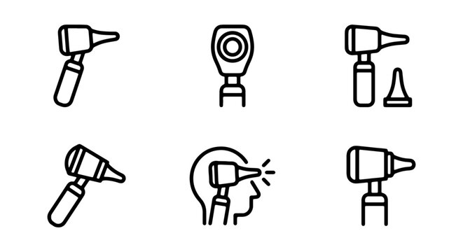 Otolaryngology Icons, ENT Medical Instruments, Otoscope Vector Set, Ear Exam Tools