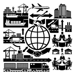 Obraz premium Clock surrounded by various city and transportation scenes.