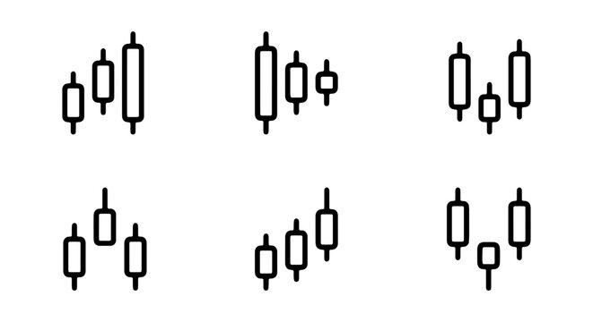 Candlestick Chart Icons, Stock Market Analysis Symbols, Financial Trading Patterns, Investment Data Visualization