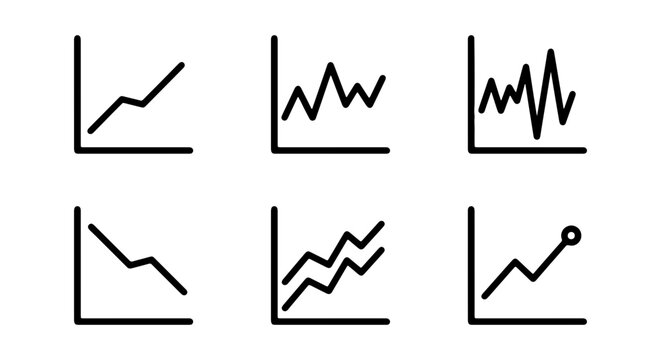 Modern Line Graph Icons, Data Visualization Symbols, Business Analytics Charts, Financial Trends
