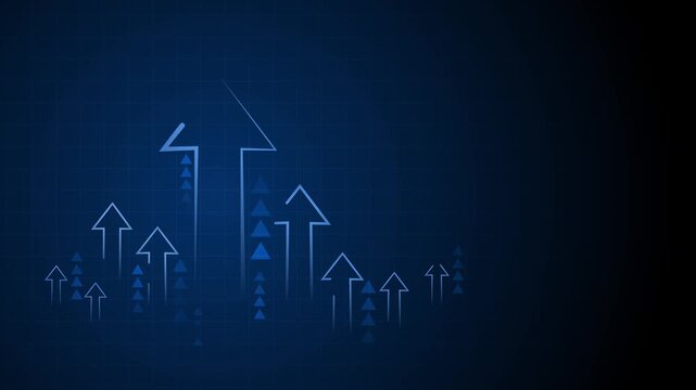 Dark abstract background with upward-pointing arrows of varying sizes on a subtle grid animation
