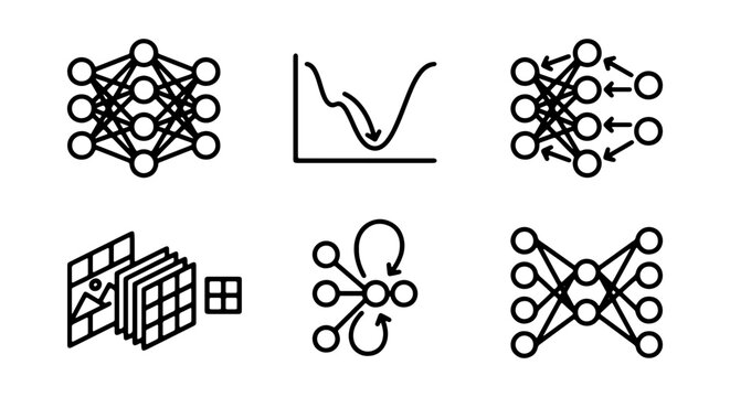 Neural Network Icons, Machine Learning Concepts, AI Algorithms, Deep Learning Models, Data Science Visuals