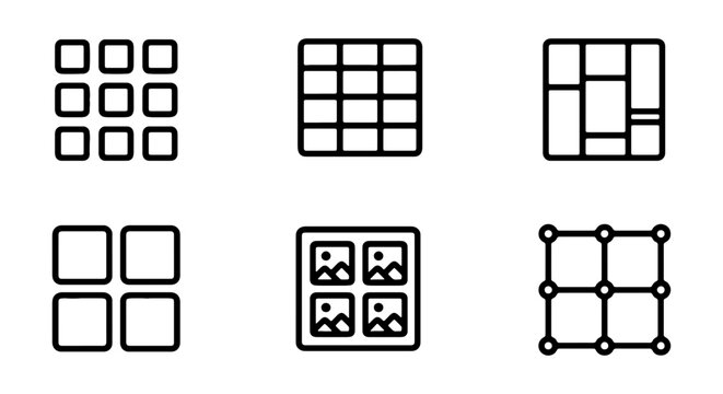 Grid Layout Icons, Arrangement Options, UI Elements, Data Visualization, Web Design