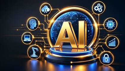 Fototapeta premium AI Technology Ecosystem with Global Digital Network and Automation Icons