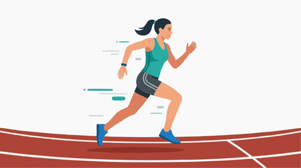 Fototapeta premium Female athlete running on a track with motion lines indicating speed and determination Isolated on white background