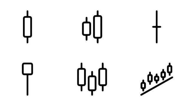 Financial Candlestick Chart Icons, Stock Market Analysis Symbols, Trading Data Visualizations, Investment Trends