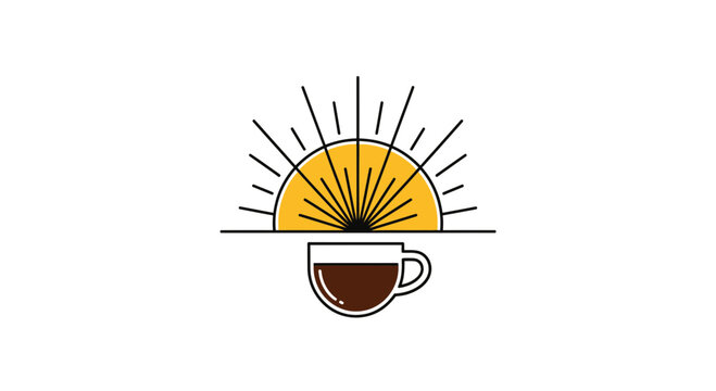 Sunrise Coffee Brew Symbol, Vector Design, Dawn of Morning Beverage Logo Concept