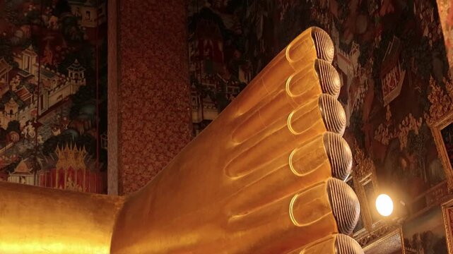 Wat Pho Reclining Buddha Golden Feet Detail In Bangkok