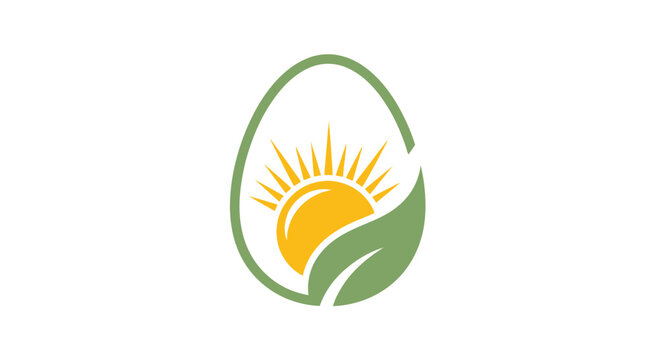 Sun Rising Inside Egg Combined With Green Leaf, Promoting Natural and Organic Concept