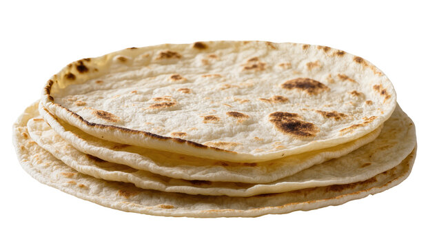 Isolated stack of freshly baked delicious flatbreads with toasted spots for culinary projects