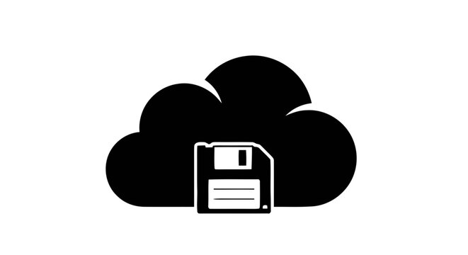 Vector illustration of cloud storage icon with floppy disk symbol on a transparent background