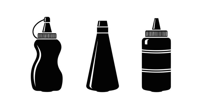 Vector illustration of set of squeeze bottles for sauces and condiments on a transparent background