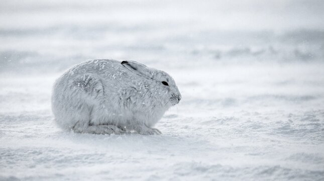Arctic hare in a blizzard