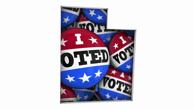 Utah UT State Map I Voted Pins Buttons Election Democracy 3d Animation