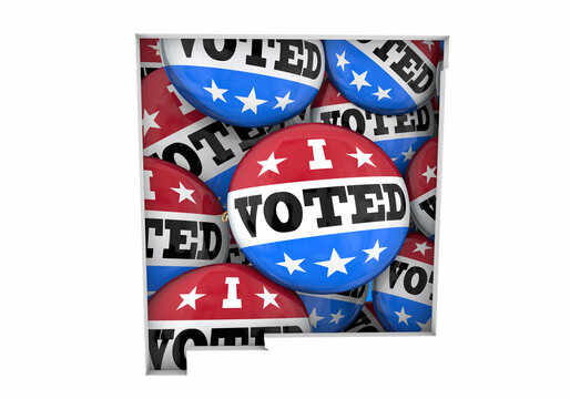 New Mexico NM State Map I Voted Pins Buttons Election Democracy 3d Illustration