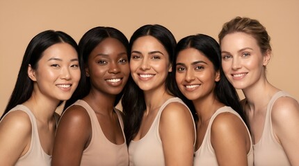 Fototapeta premium A Diverse Group of Women Celebrating Health, Wellness, and Beauty with Radiant Skin and Smiles