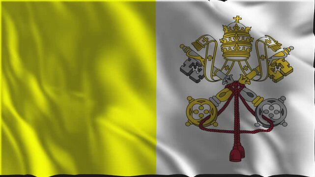 Vatican flag waving slowly in the foreground