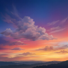 Fototapeta premium Dramatic sunset clouds over calm ocean horizon.
